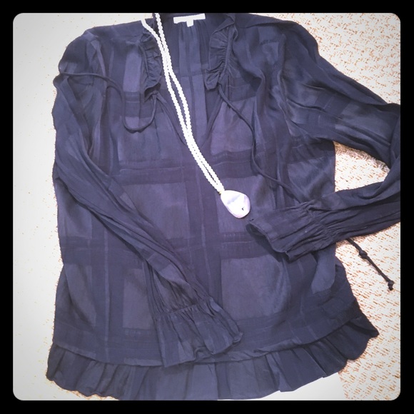 Waverly Navy Top with Ruffle Hem - Picture 1 of 3